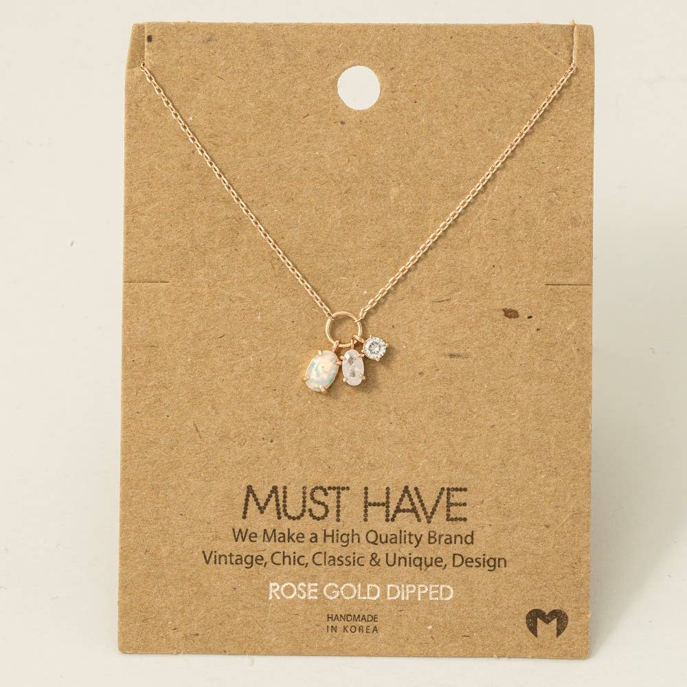 Dainty Opal Crystal Charm Necklace-Necklaces-The Looks by Fame Accessories-Stuffology - Where Vintage Meets Modern, A Boutique for Real Women in Crosbyton, TX