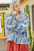 Lace Trim and Panel Collared Button Down Denim Jacket /Stuffology Boutique-Jackets-Pol Clothing-Stuffology - Where Vintage Meets Modern, A Boutique for Real Women in Crosbyton, TX