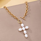 Large Pearl Cross Toggle Necklace | 80N93068-JOSSLYN by wall to wall-Stuffology - Where Vintage Meets Modern, A Boutique for Real Women in Crosbyton, TX