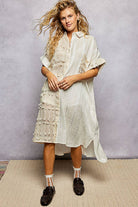 Dangle Trim Textured Cotton Oversized Long Shirt Dress-Dresses-Pol Clothing-Stuffology - Where Vintage Meets Modern, A Boutique for Real Women in Crosbyton, TX