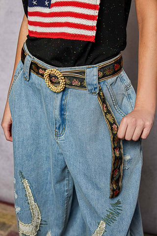 POL Clothing Beaded Cycle Striped Floral Pattern Belt-BELT-Pol Clothing-Stuffology - Where Vintage Meets Modern, A Boutique for Real Women in Crosbyton, TX