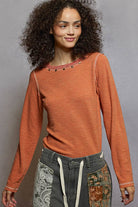 POL Clothing - Long Sleeve Knit Top with Stud Details-Pol Clothing-Stuffology - Where Vintage Meets Modern, A Boutique for Real Women in Crosbyton, TX