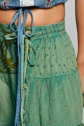 POL Clothing Boho Tie Waistband Patchwork Tiered Ruffle Maxi Skirt-Skirts-Pol Clothing-Stuffology - Where Vintage Meets Modern, A Boutique for Real Women in Crosbyton, TX