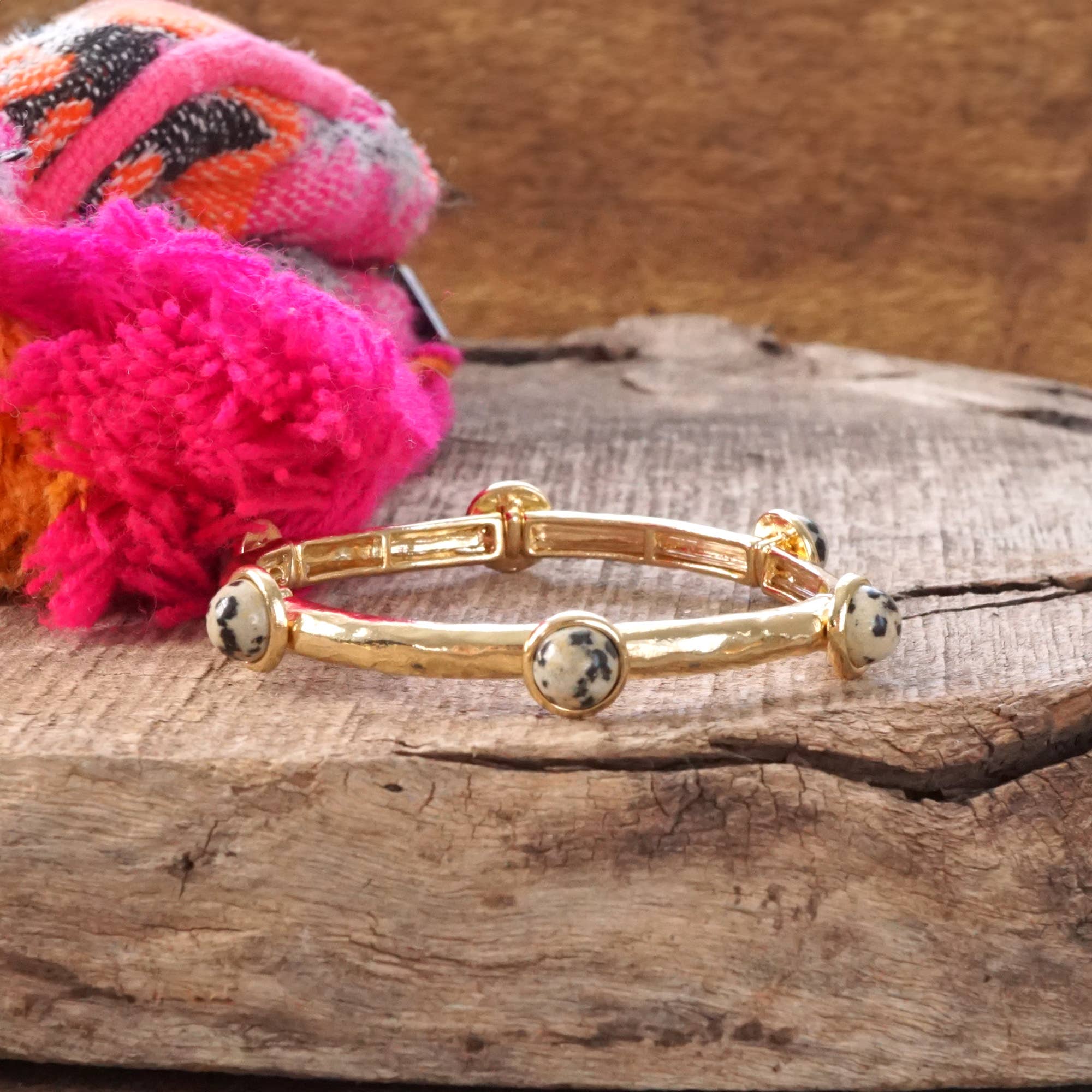 Jeweled Golden Bangle with semi precious stone dots-Bracelets-PennyLine inc-Stuffology - Where Vintage Meets Modern, A Boutique for Real Women in Crosbyton, TX
