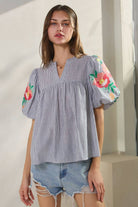 Navy Yarn Dye Striped Fabric Top-stripe top-Oddi-Stuffology - Where Vintage Meets Modern, A Boutique for Real Women in Crosbyton, TX