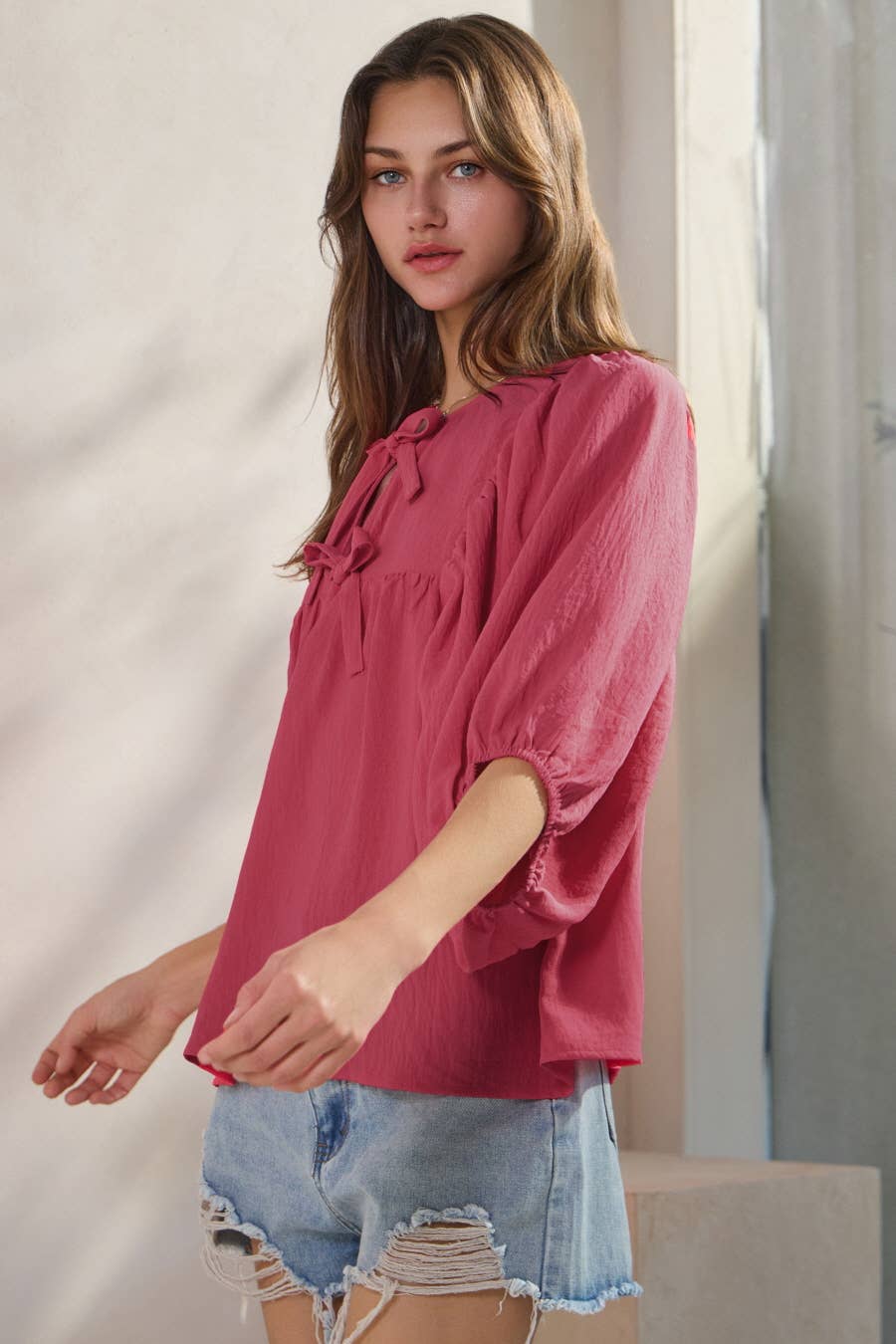Solid Airflow Batwing 3/4 Sleeve Top-Tops-Oddi-Stuffology - Where Vintage Meets Modern, A Boutique for Real Women in Crosbyton, TX