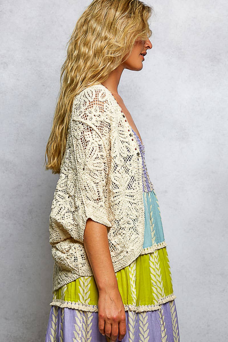 POL Clothing V-Neck Crochet Batwing Sleeve Cardigan Top-Shirt / Jacket-Pol Clothing-Stuffology - Where Vintage Meets Modern, A Boutique for Real Women in Crosbyton, TX