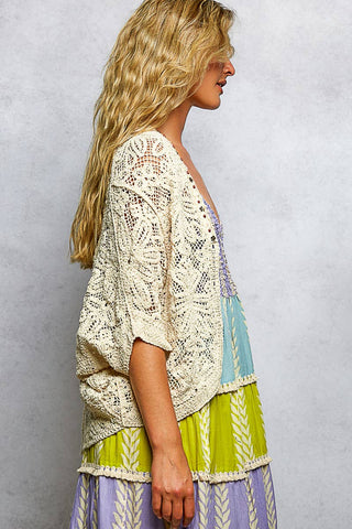 POL Clothing V-Neck Crochet Batwing Sleeve Cardigan Top-Shirt / Jacket-Pol Clothing-Stuffology - Where Vintage Meets Modern, A Boutique for Real Women in Crosbyton, TX