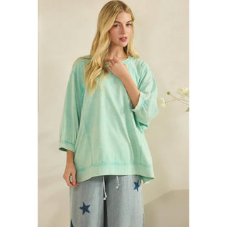 AQUA MINERAL WASH OVERSIZE PUFF-SLEEVE PULLOVER TEE-TOP-Sage + Fig-Stuffology - Where Vintage Meets Modern, A Boutique for Real Women in Crosbyton, TX