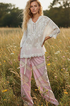 POL Clothing V-neck Short Sleeve Floral Embroidered Crochet Blouse Top-Crochet Top-Pol Clothing-Stuffology - Where Vintage Meets Modern, A Boutique for Real Women in Crosbyton, TX