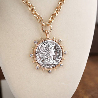 Radiant Relic – Coin Medallion Necklace with Crystal Halo-Necklaces-PennyLine inc-Stuffology - Where Vintage Meets Modern, A Boutique for Real Women in Crosbyton, TX