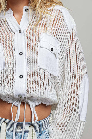 POL Clothing Open Knit Frayed Jacket-Jackets-Pol Clothing-Stuffology - Where Vintage Meets Modern, A Boutique for Real Women in Crosbyton, TX