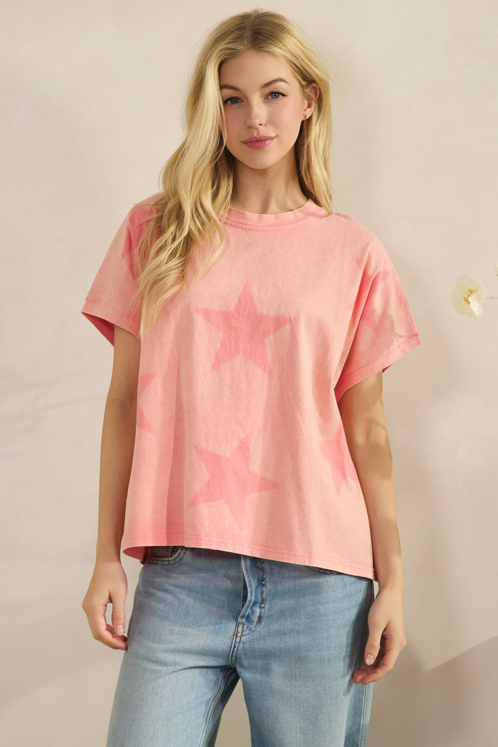 FADED STAR-PRINT OVERSZED T-SHIRT (ST7603)-Sage + Fig-Stuffology - Where Vintage Meets Modern, A Boutique for Real Women in Crosbyton, TX