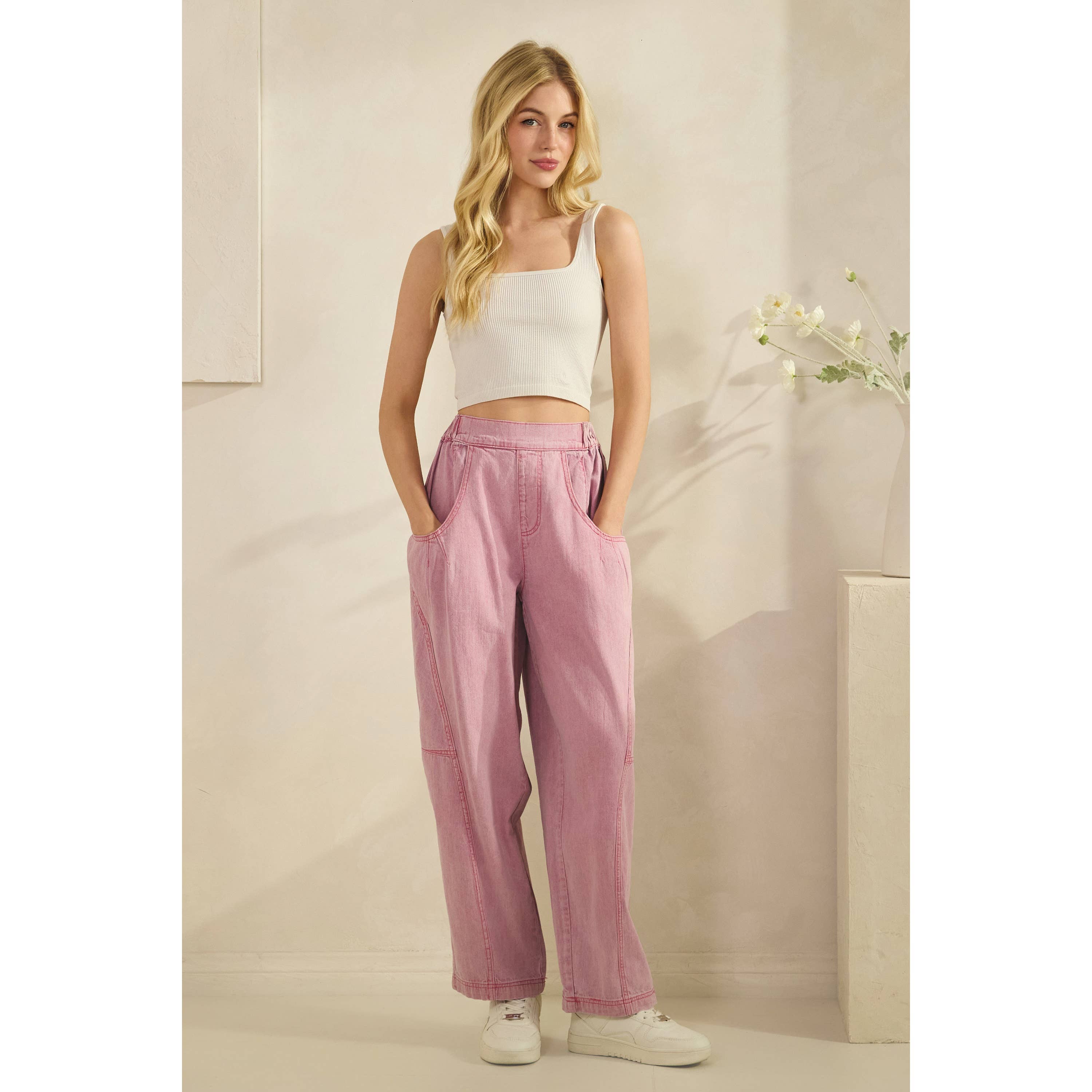 Acid Wash Wide Leg Pink Denim Pants-Pants-Sage + Fig-Stuffology - Where Vintage Meets Modern, A Boutique for Real Women in Crosbyton, TX