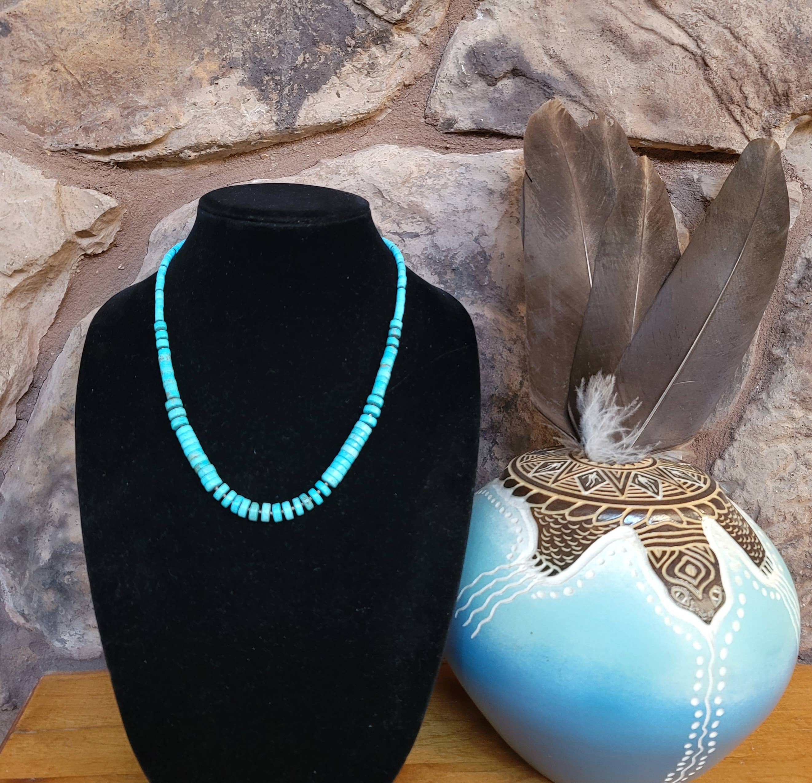 Turquoise Heishi graduated necklace with Seashell Heishi-Horse Spirit Studio-Stuffology - Where Vintage Meets Modern, A Boutique for Real Women in Crosbyton, TX