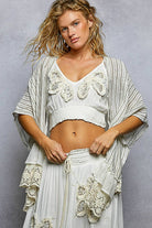 Eyelet Lace Ruffle Stripe Pattern Cardigan Top-Cardigan-Pol Clothing-Stuffology - Where Vintage Meets Modern, A Boutique for Real Women in Crosbyton, TX