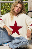 Balloon sleeve star pattern stud detail mohair sweater top-Hoodie-Pol Clothing-Stuffology - Where Vintage Meets Modern, A Boutique for Real Women in Crosbyton, TX