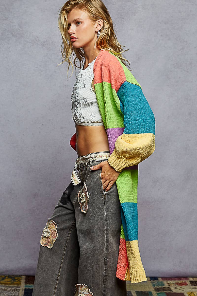 POL Clothing Color Block Maxi Sweater Cardigan-Sweater Cardigan-Pol Clothing-Stuffology - Where Vintage Meets Modern, A Boutique for Real Women in Crosbyton, TX