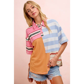 MIX AND MATCH STRIPE COLOR BLOCK PULLOVER TOP