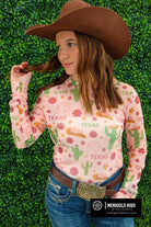 Pastel Texas Cactus Long Sleeve Mesh Top / Stuffology Boutique-Tops-Merigold Kiss-Stuffology - Where Vintage Meets Modern, A Boutique for Real Women in Crosbyton, TX