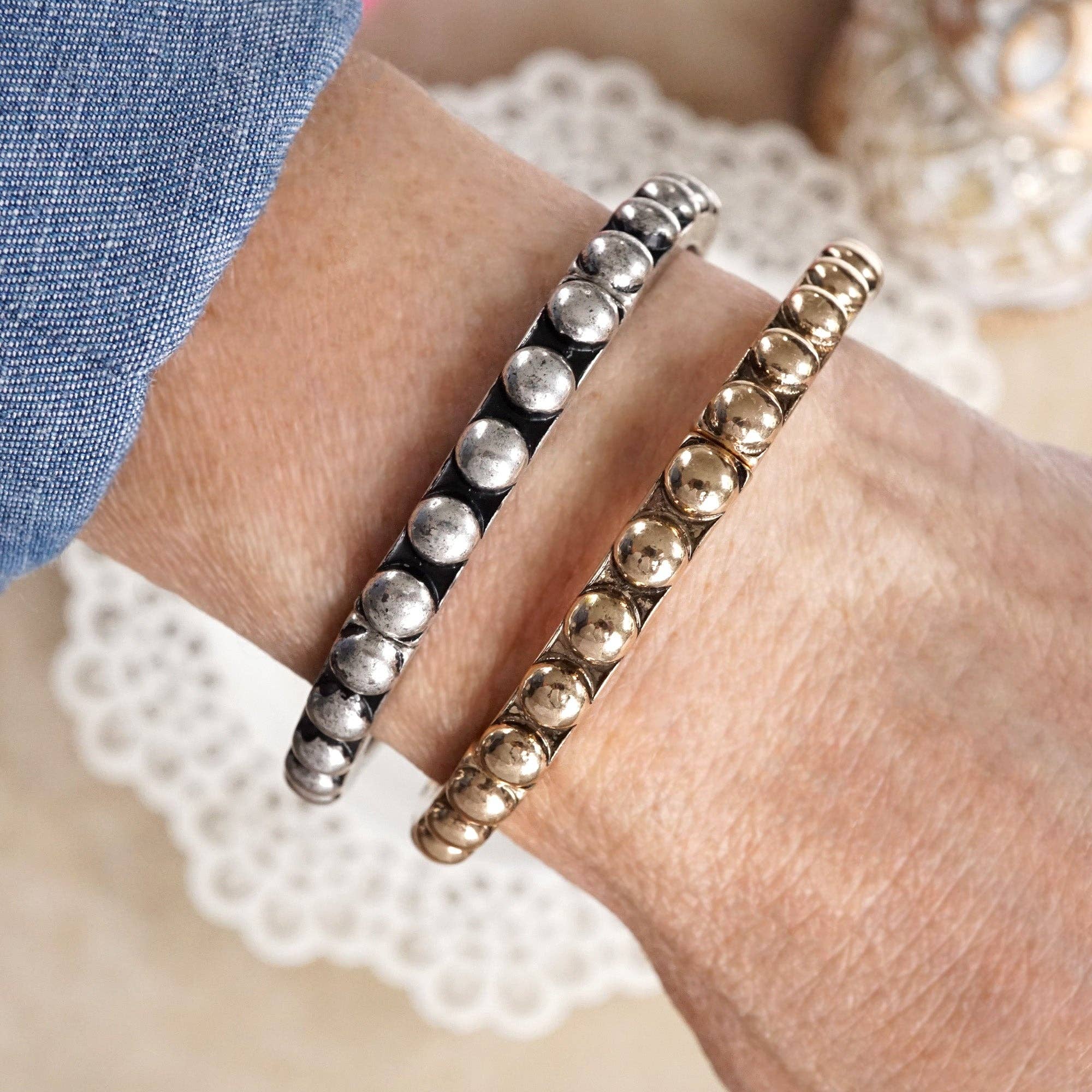 Western Bubble Bangle Bracelets – Worn Gold or Silver Tone-Bracelets-PennyLine inc-Stuffology - Where Vintage Meets Modern, A Boutique for Real Women in Crosbyton, TX