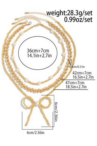 MULTILAYER BALL CHAIN BEAD PEARL BOW NECKLACE | 40NK9455-Necklaces-JOSSLYN by wall to wall-Stuffology - Where Vintage Meets Modern, A Boutique for Real Women in Crosbyton, TX