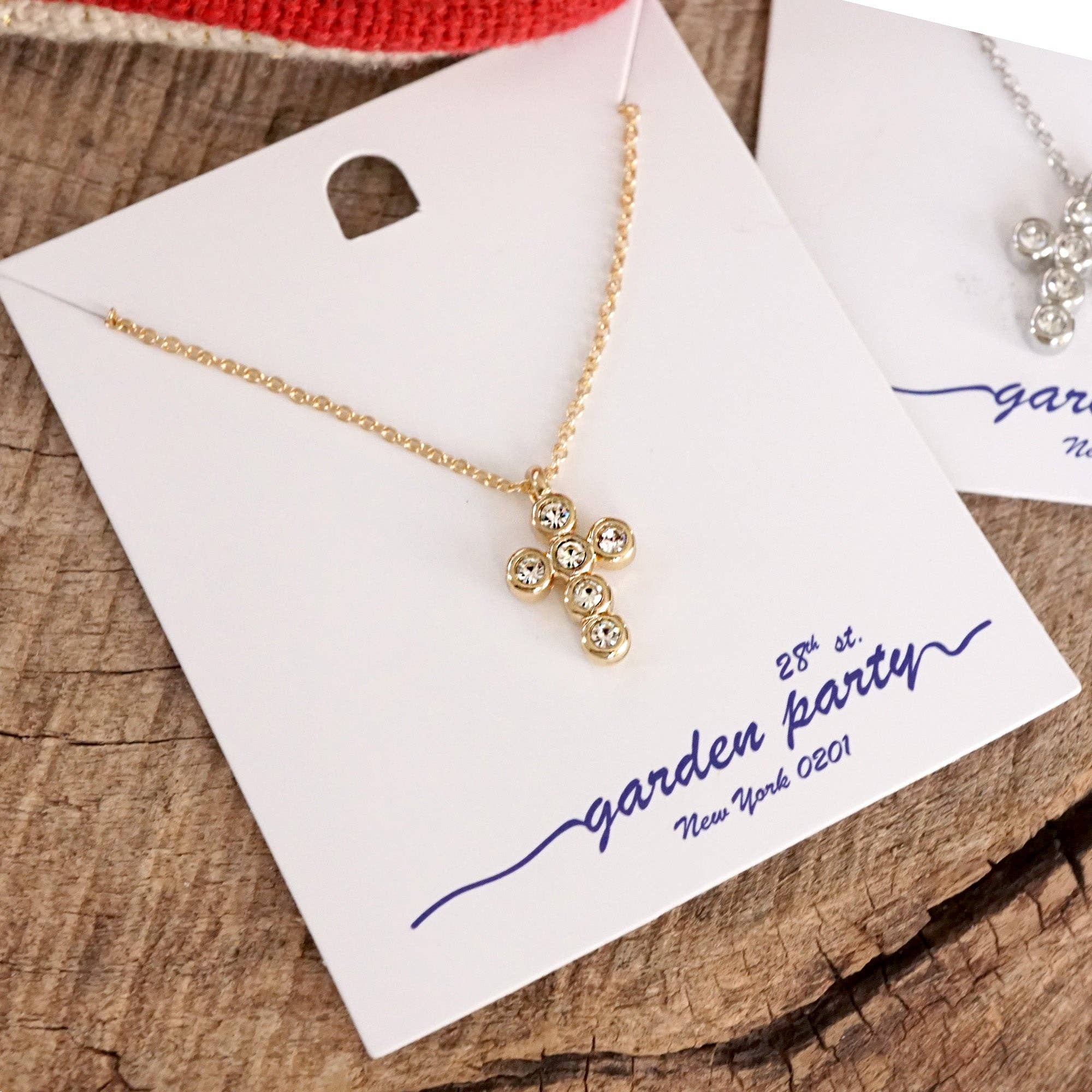 Classic Dainty Cross and Crystal Necklace – Gold and Silver Tones-Necklaces-PennyLine inc-Stuffology - Where Vintage Meets Modern, A Boutique for Real Women in Crosbyton, TX