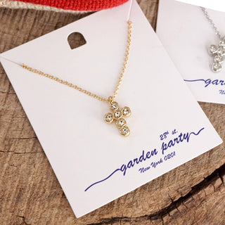 Classic Dainty Cross and Crystal Necklace – Gold and Silver Tones-Necklaces-PennyLine inc-Stuffology - Where Vintage Meets Modern, A Boutique for Real Women in Crosbyton, TX
