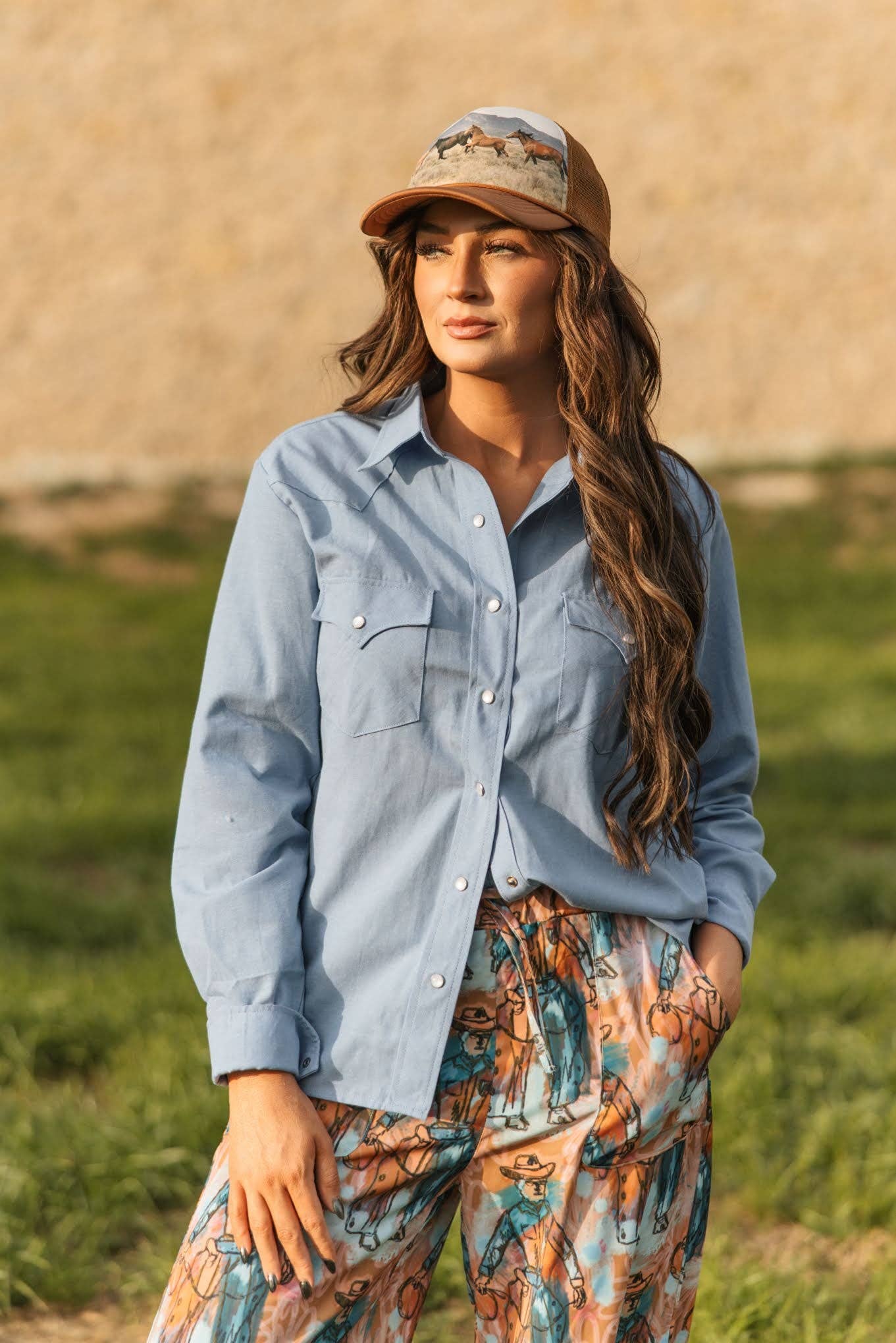 LIGHT DENIM CHAMBRAY SHIRT-Shirt / Jacket-Turquoise Haven-Stuffology - Where Vintage Meets Modern, A Boutique for Real Women in Crosbyton, TX