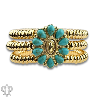 Turquoise concho bead bracelet-Bracelets-Pink Panache Brands-Stuffology - Where Vintage Meets Modern, A Boutique for Real Women in Crosbyton, TX
