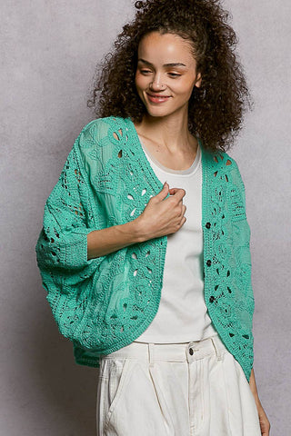 Batwing Sleeve Button Down Solid Crochet Cardigan Top-Pol Clothing-Stuffology - Where Vintage Meets Modern, A Boutique for Real Women in Crosbyton, TX