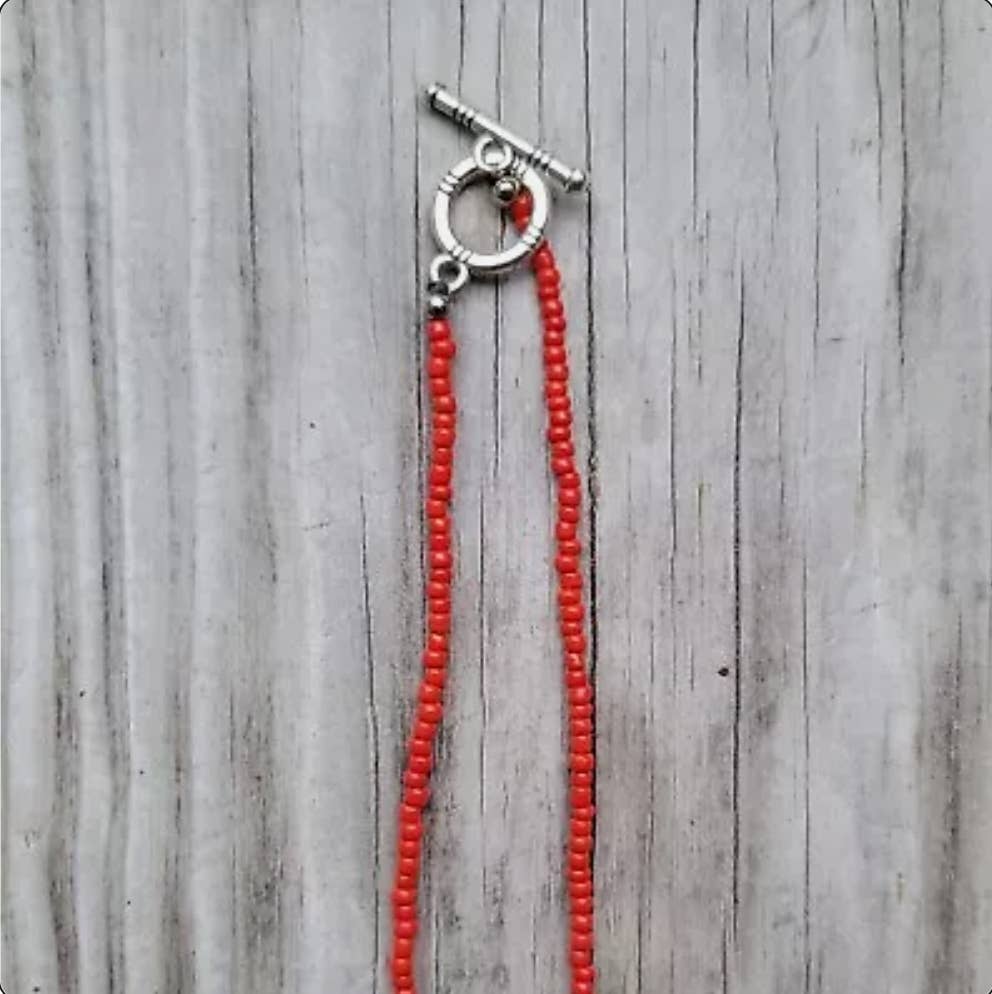 Turquoise red seed bead necklace Native American handmade-Necklaces-Horse Spirit Studio-Stuffology - Where Vintage Meets Modern, A Boutique for Real Women in Crosbyton, TX