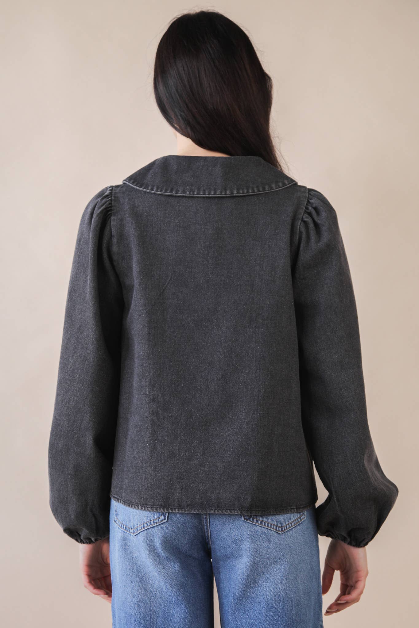 Mineral Washed Chambray Denim Blouse Top-Top-VERY J-Stuffology - Where Vintage Meets Modern, A Boutique for Real Women in Crosbyton, TX