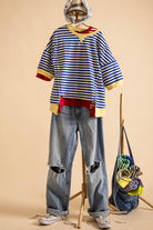 Blue Oversized Stripe Casual Knit Top-stripe top-VERY J-Stuffology - Where Vintage Meets Modern, A Boutique for Real Women in Crosbyton, TX