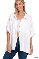 DOUBLE GAUZE 3/4 SLEEVE BUTTON UP TOP /STUFFOLOGY BOUTIQUE-Top-Zenana-Stuffology - Where Vintage Meets Modern, A Boutique for Real Women in Crosbyton, TX