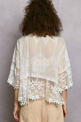 1/2 Sleeve Lace Ruffle Trim Opening Solid Crochet Cardigan-Cardigan-Pol Clothing-Stuffology - Where Vintage Meets Modern, A Boutique for Real Women in Crosbyton, TX