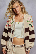 POL Clothing - Striped pattern 3D embroidered hoodie zip-up sweater top-Pol Clothing-Stuffology - Where Vintage Meets Modern, A Boutique for Real Women in Crosbyton, TX