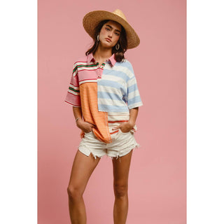 MIX AND MATCH STRIPE COLOR BLOCK PULLOVER TOP