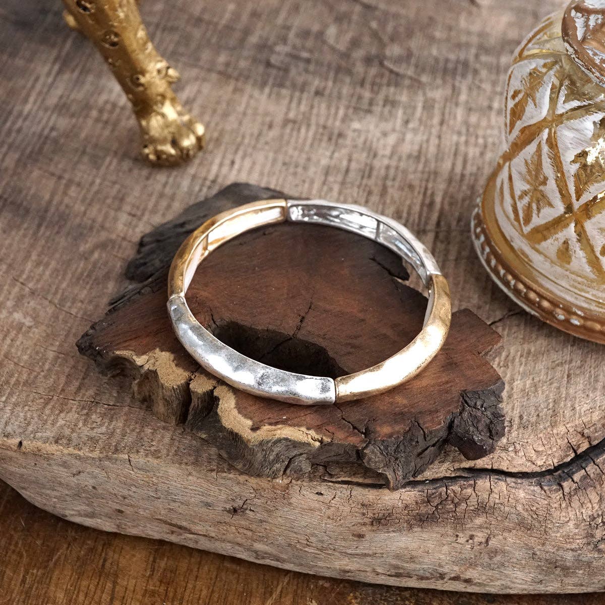 Boho Stretchy Minimalist Bangle Raw Textured Worn Gold-Bracelets-PennyLine inc-Stuffology - Where Vintage Meets Modern, A Boutique for Real Women in Crosbyton, TX