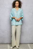 POL Clothing V-neck Short Sleeve Floral Embroidered Crochet Blouse Top-Crochet Top-Pol Clothing-Stuffology - Where Vintage Meets Modern, A Boutique for Real Women in Crosbyton, TX