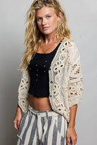 Batwing Sleeve Button Down Solid Crochet Cardigan Top-Pol Clothing-Stuffology - Where Vintage Meets Modern, A Boutique for Real Women in Crosbyton, TX