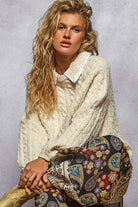 Collar neck double gauze crochet patch solid sweater top - POL Clothing-Sweaters-Pol Clothing-Stuffology - Where Vintage Meets Modern, A Boutique for Real Women in Crosbyton, TX