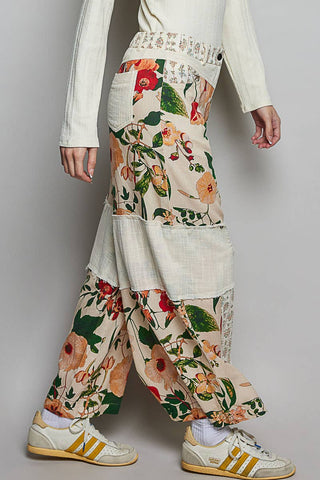 Stud Detail Floral Woven Striped Contrast Straight Pants-Pants-Pol Clothing-Stuffology - Where Vintage Meets Modern, A Boutique for Real Women in Crosbyton, TX