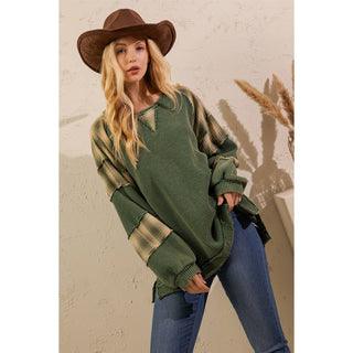 WAFFLE KNIT PATCHWORK PULLOVER-TOP-Sage + Fig-Stuffology - Where Vintage Meets Modern, A Boutique for Real Women in Crosbyton, TX