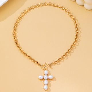Large Pearl Cross Toggle Necklace | 80N93068-Necklaces-JOSSLYN by wall to wall-Stuffology - Where Vintage Meets Modern, A Boutique for Real Women in Crosbyton, TX