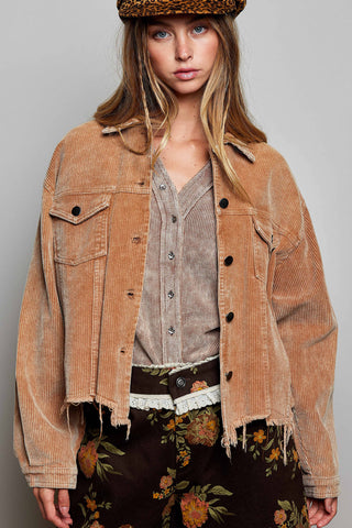 Pocket Front Button Down Corduroy Trucker Jacket-Jackets-Pol Clothing-Stuffology - Where Vintage Meets Modern, A Boutique for Real Women in Crosbyton, TX