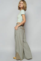 POL Clothing Olive Multi Contrast Panel Detail Print Woven Pants-Pants-Pol Clothing-Stuffology - Where Vintage Meets Modern, A Boutique for Real Women in Crosbyton, TX