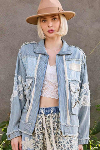 POL Clothing - Long sleeve textured woven lace patchwork jacket-Jackets-Pol Clothing-Stuffology - Where Vintage Meets Modern, A Boutique for Real Women in Crosbyton, TX