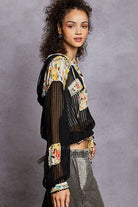 Vintage washed Black Floral Print Patch Crochet Jacket-Jackets-Pol Clothing-Stuffology - Where Vintage Meets Modern, A Boutique for Real Women in Crosbyton, TX