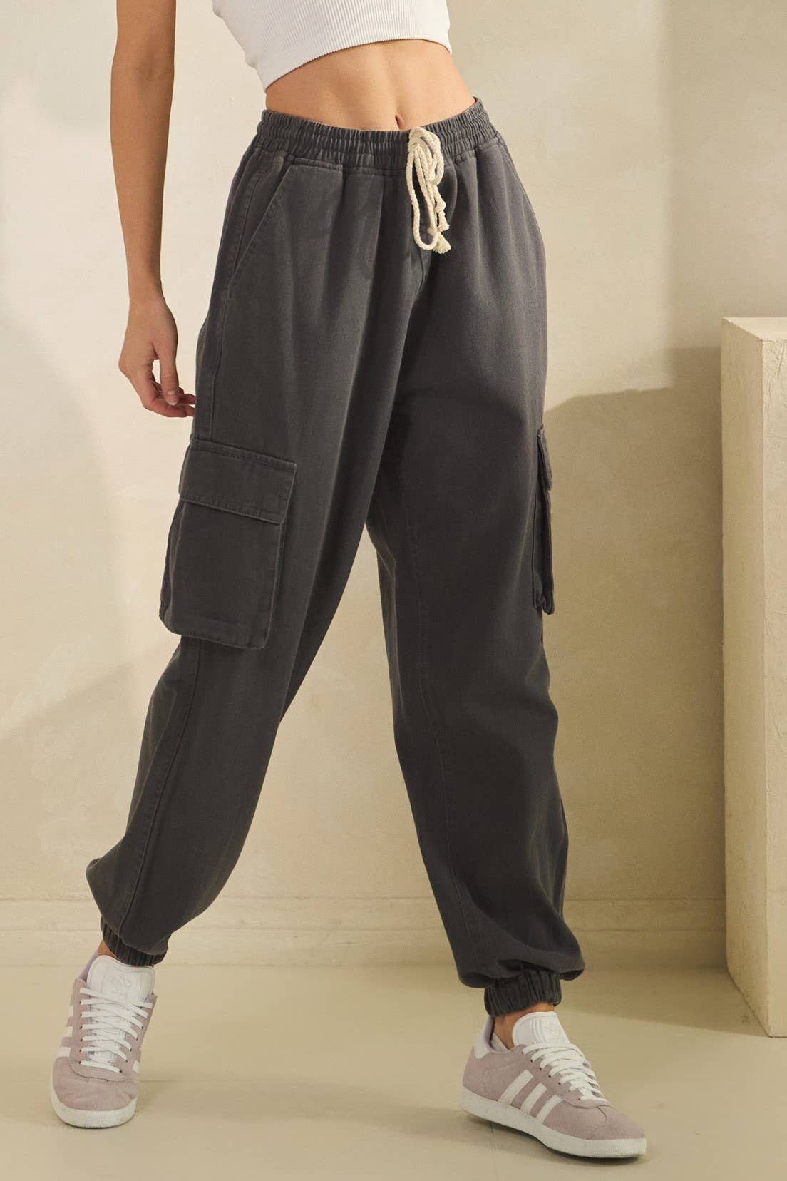 ACID WASH DENIM CARGO JOGGERS-pants-Sage + Fig-Stuffology - Where Vintage Meets Modern, A Boutique for Real Women in Crosbyton, TX